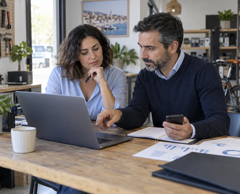 Profesionales revisando resultados comerciales y contactos medidos